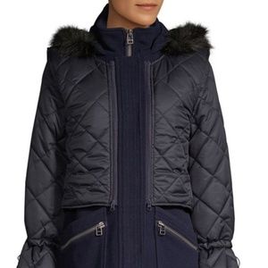 Joie Faux Fur Trimmed Quilted Wool Coat